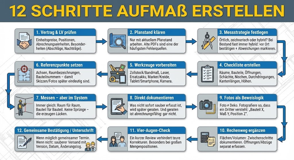 Aufmaß erstellen Schritt für Schritt – Prozess von Planung bis Unterschrift Aufmaß erstellen Schritt für Schritt – Prozess von Planung bis Unterschrift