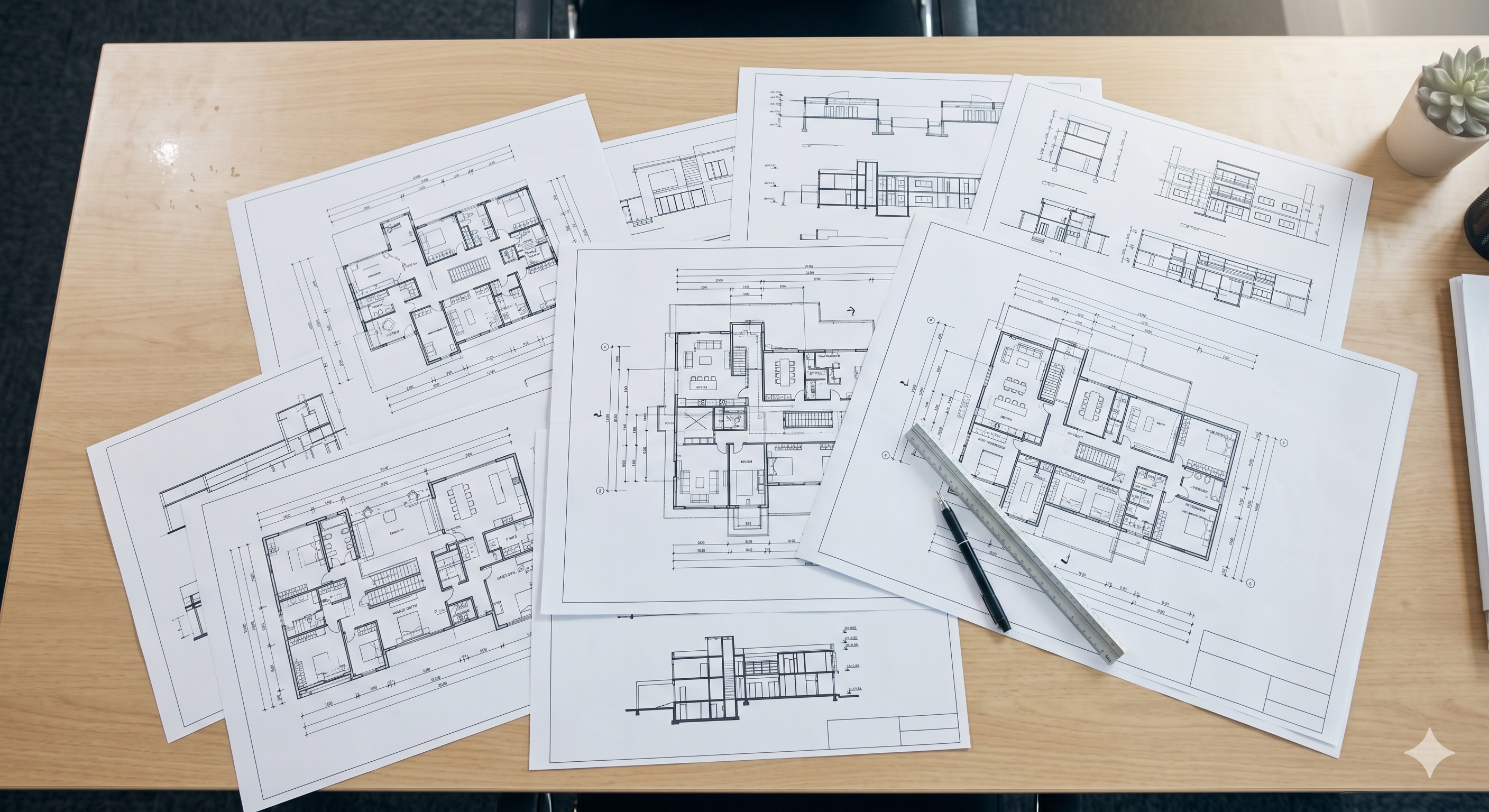 Multiple printed CAD technical drawings Multiple printed CAD technical drawings